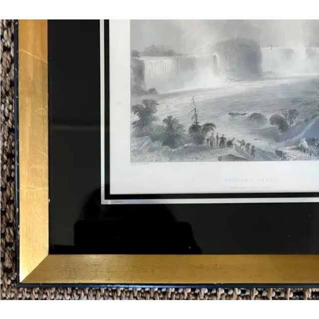1840 Steel Engraving Titled Niagara Falls Near Clifton House in an Antique Gilt and Black Glass Frame For Sale In New York - Image 6 of 8