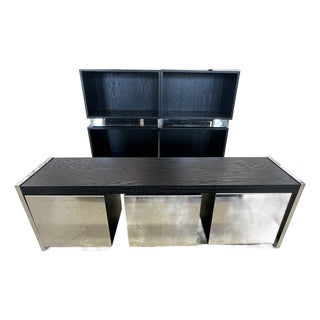 Modern Storage Cabinets From Armani Xchange ; Brushed Steel and Ebonized Wood For Sale