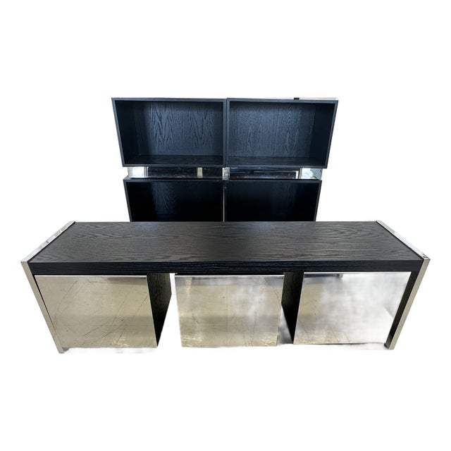 Modern Storage Cabinets From Armani Xchange ; Brushed Steel and Ebonized Wood For Sale
