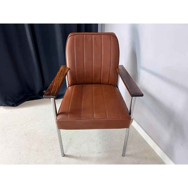 Armchair in Brown Real Leather & Rosewood by Sven Ivar Dysthe for Dokka For Sale - Image 3 of 11