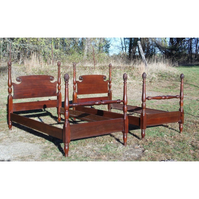 Antique Federal Style Mahogany Pineapple Four Poster Twin Beds A Pair Chairish