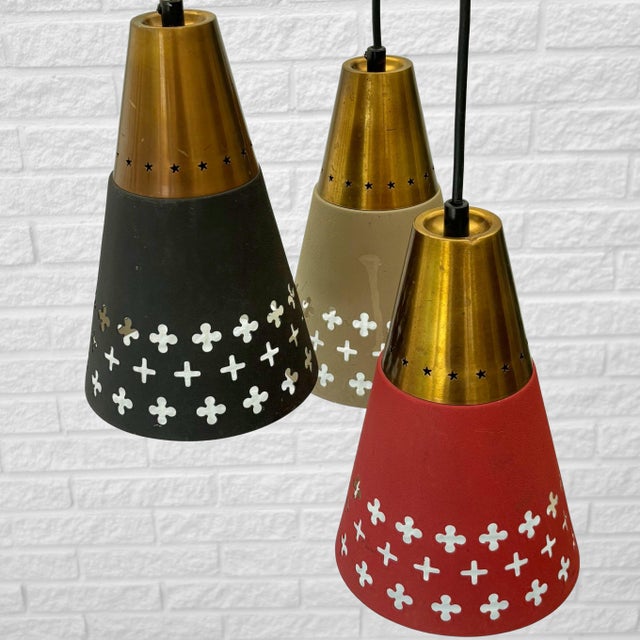 1950s 5302 Pendant Lamp in Perforated Brass & Steel from Einar Bäckström, Sweden, 1950s For Sale - Image 5 of 13