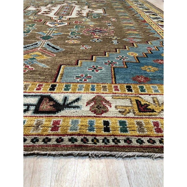 9x12 Brown Hand-Knotted Wool Stepped Medallion Geometric Modern Carpet Rug For Sale - Image 4 of 5