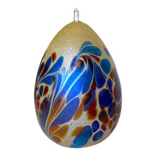 1990s Hand Blown Maytum Studio Art Glass Iridescent Aurene Egg Shaped Oil Lamp Vase For Sale