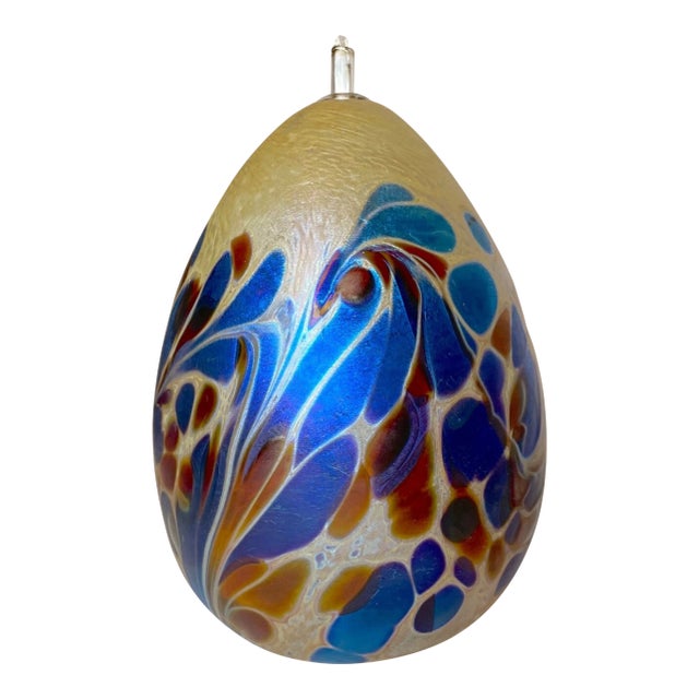 1990s Hand Blown Maytum Studio Art Glass Iridescent Aurene Egg Shaped Oil Lamp Vase For Sale
