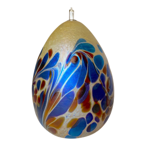 1990s Hand Blown Maytum Studio Art Glass Iridescent Aurene Egg Shaped Oil Lamp Vase