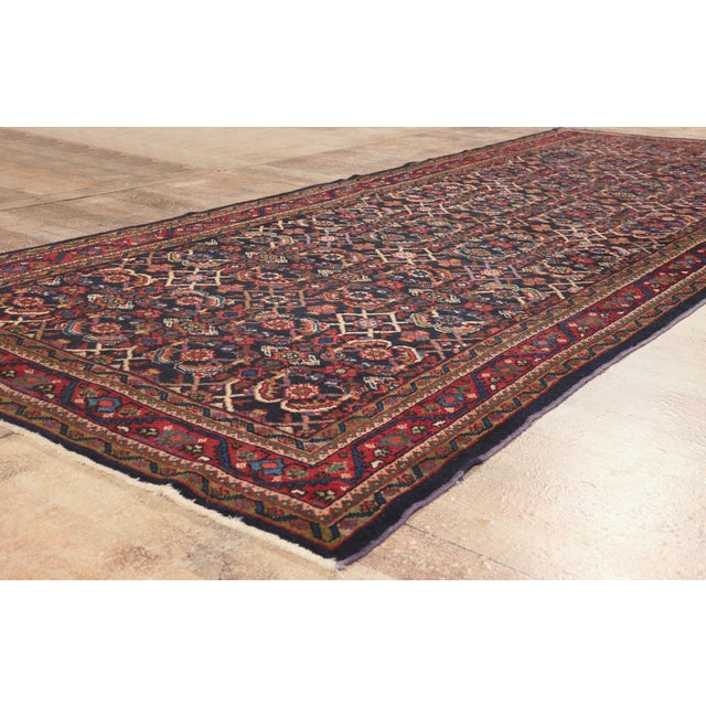 Navy Blue Antique Persian Mahal Rug, 04'07 X 11'00 For Sale - Image 8 of 10