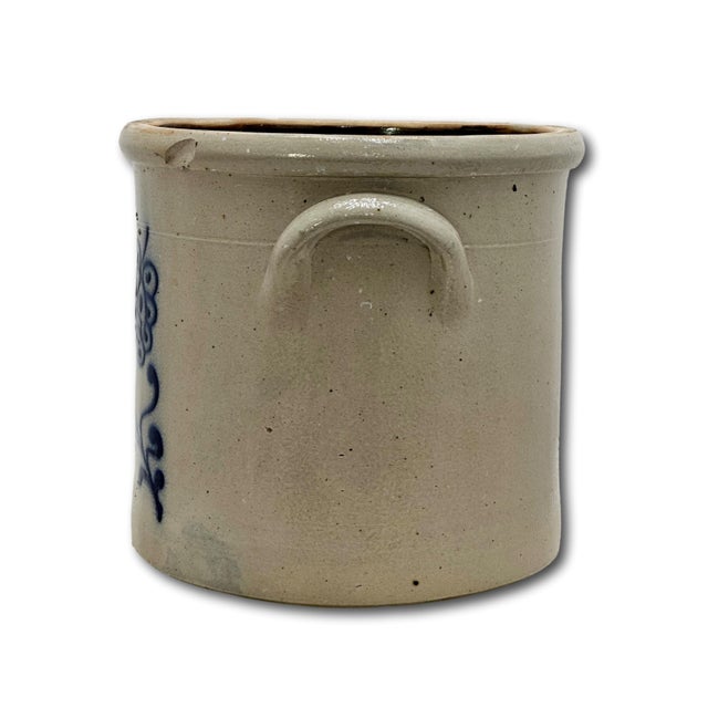 Antique American 2 Gallon Stoneware Storage Crock With Beautiful Hand Decorated Blue Flower Design Circa Mid 1800s For Sale - Image 12 of 18
