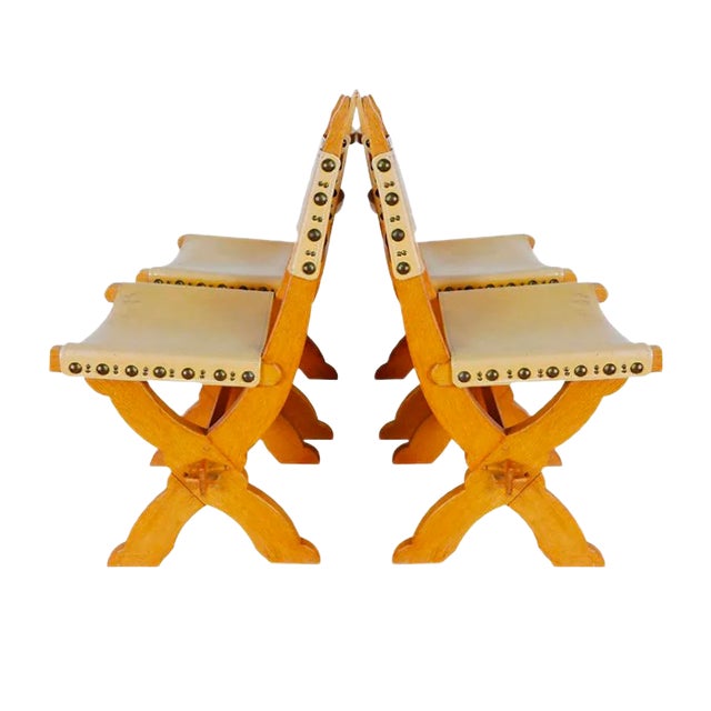 Large Oak & Leather Dining Chairs by Bram Sprij, the Netherlands, Set of 4 For Sale