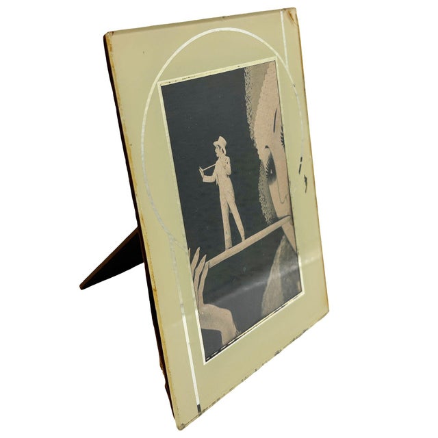 1920s 1920s Art Deco Reverse Yellow & Silver Painted Glass Picture Frame 4.5 X 6 Picture Frame For Sale - Image 5 of 7