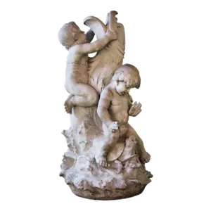 Antique Italian Fountain - Carved Marble Depicting Putti Wrestling a Dolphin