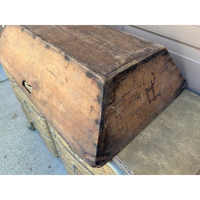 19th Century Primitive Hand-Hewn Wooden Dough Trough With Iron Repairs For Sale - Image 15 of 16