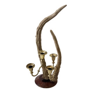 Late 20th Century Black Forest Antler and Brass Candelabra For Sale