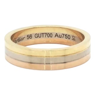 Mid 20th Century Cartier Vendome Louis 18k Tri Color Gold 4.8mm Band Ring w/Cert Size 56 US 7.5 For Sale