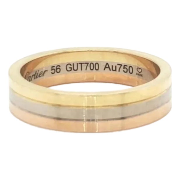 Mid 20th Century Cartier Vendome Louis 18k Tri Color Gold 4.8mm Band Ring w/Cert Size 56 US 7.5 For Sale