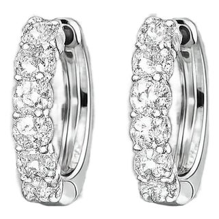 Late 20th Century 14K White Gold Diamond Hoop Earrings, Pair For Sale