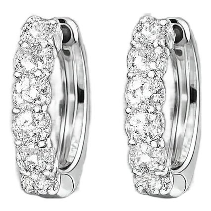 Late 20th Century 14K White Gold Diamond Hoop Earrings, Pair For Sale