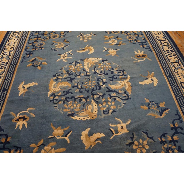 Majestic Blue and Ivory Color With Animalistic and Florid Design Antique Chinese Peking Rug For Sale - Image 4 of 12