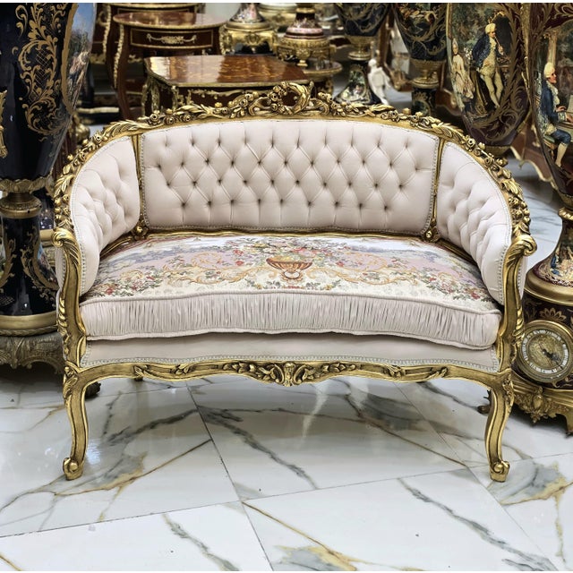 2020s Italian Style Beige White Sofa Damask Fabric For Sale - Image 5 of 7