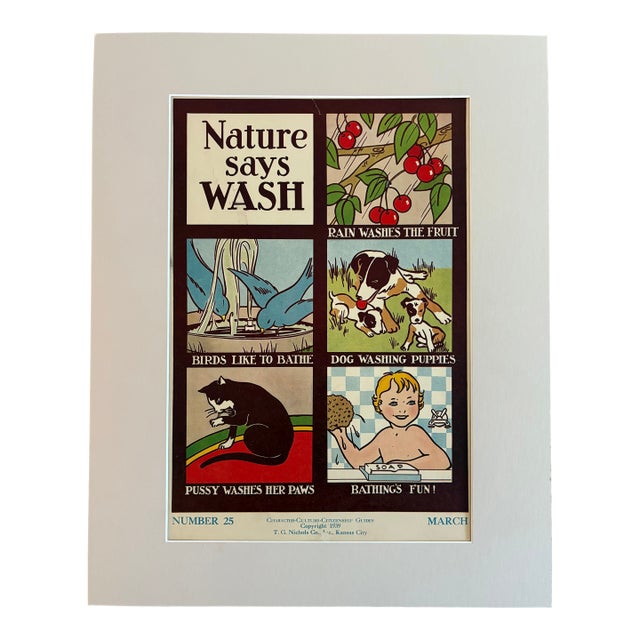 Original Vintage 1939 Character Culture Poster, "Nature Says Wash" in 16x20 Mat For Sale