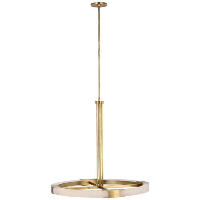 Modern Kelly Wearstler for Visual Comfort Signature Covet Large Ring Chandelier in Antique-Burnished Brass & Alabaster For Sale - Image 3 of 3