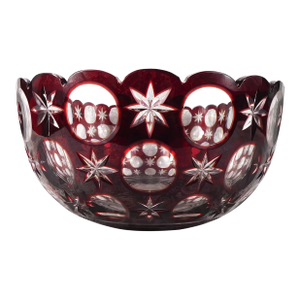 1950s Traditional Large Red Cut to Clear Bowl With Circles and Stars # 27277