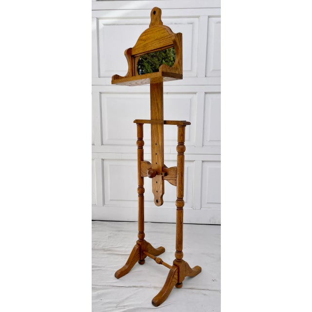 Mid 20th Century Traditional Oak Adjustable Vanity Mirror Valet Stand For Sale - Image 9 of 11