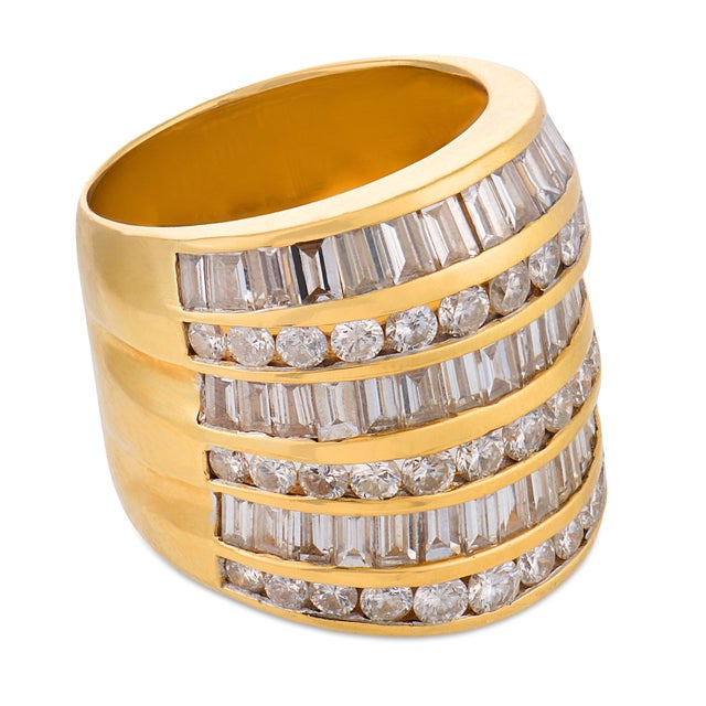 1980s Vintage 3.20 Carat Diamond 18k Yellow Gold Cocktail Ring, Size 7.5 For Sale - Image 5 of 5