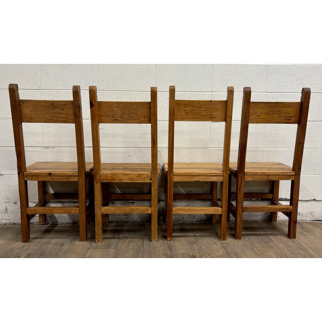 Vintage Mexican Primitive Rustic Style Pine Dining Chairs - Set of 4 For Sale - Image 12 of 12
