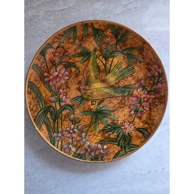 Chinoiserie Set of 3 Raymond Waites Hand-Painted Bird & Floral Decorative Plates, 8” For Sale - Image 3 of 4
