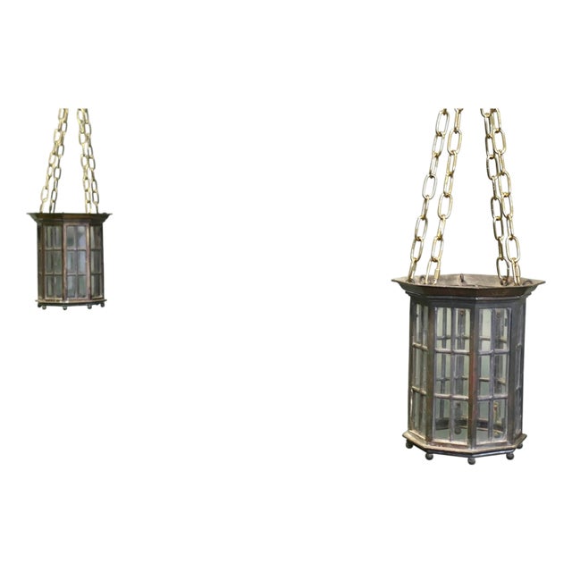 Antique Bronze Lantern Hanging Light Shades, 1800s, Set of 2 For Sale