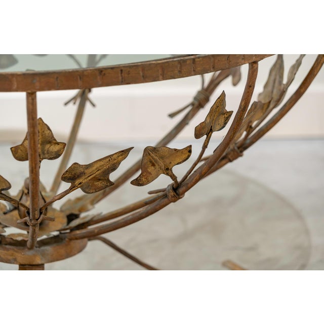 Mid-Century Modern Round Side or Coffee Table in Gilt Iron and Glass, Spain, 1950s For Sale - Image 3 of 8