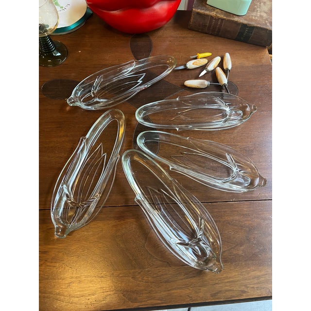 1970s 1970s Country Core Glass Corn Dishes With Ceramic Holders- Set of 11 For Sale - Image 5 of 7