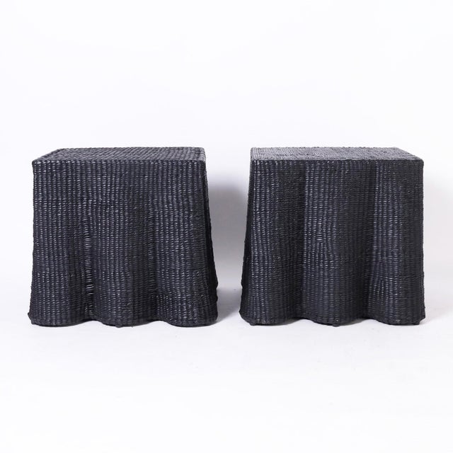 Chic pair of mid century inspired ghost drapery square stands handcrafted with a durable metal frame ambitiously wrapped...