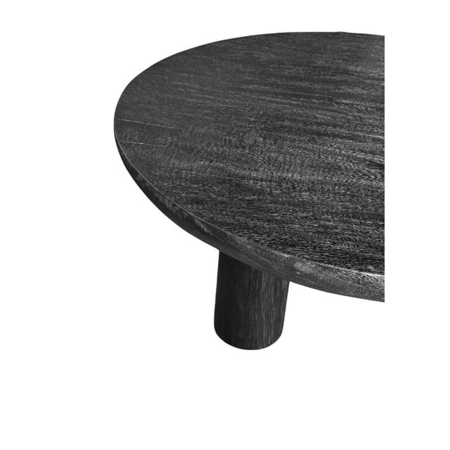 Wood Sculptural Round Table: Solid Mango Wood, Burnt Finish, Modern Organic For Sale - Image 7 of 7