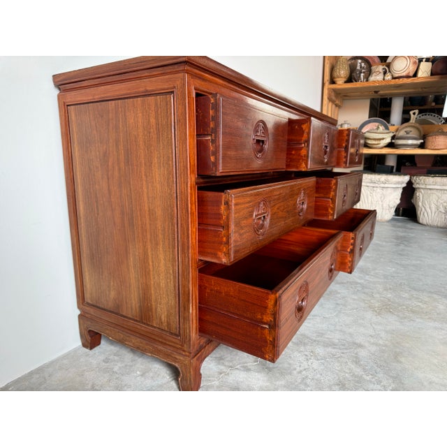 1970s Vintage Baker Ming - Style Asian Chinoiserie Solid Wood Seven - Drawers Dresser For Sale - Image 5 of 12