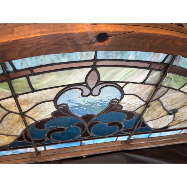 Early 20th Century Antique Art Nouveau Arched Leaded Stained Glass Architectural Window, Circa 1890–1925 For Sale - Image 5 of 12