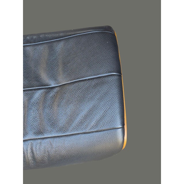 Mid-Century Modern Late 20th Century Danish Modern Swivel Foot Stool Black Leatherette Metal Base Ply Craft For Sale - Image 3 of 8