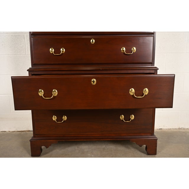 Wood Harden Furniture Georgian Solid Mahogany Triple Chest-on-Chest Highboy Dresser For Sale - Image 7 of 17