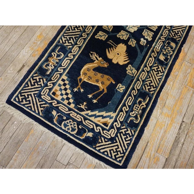 1920s Navy Blue Animals Traditional Antique Chinese Baotou Rug 2'2" X 4'6" Knotted Wool Carpet For Sale In New York - Image 6 of 12