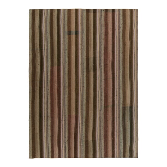 Handwoven Vintage Turkish Kilim Rug in Polychromatic Striped Pattern For Sale