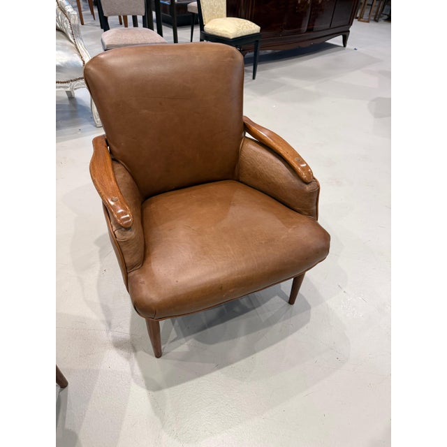 Animal Skin Pair of Mid Century Modern Leather Club Chairs For Sale - Image 7 of 12