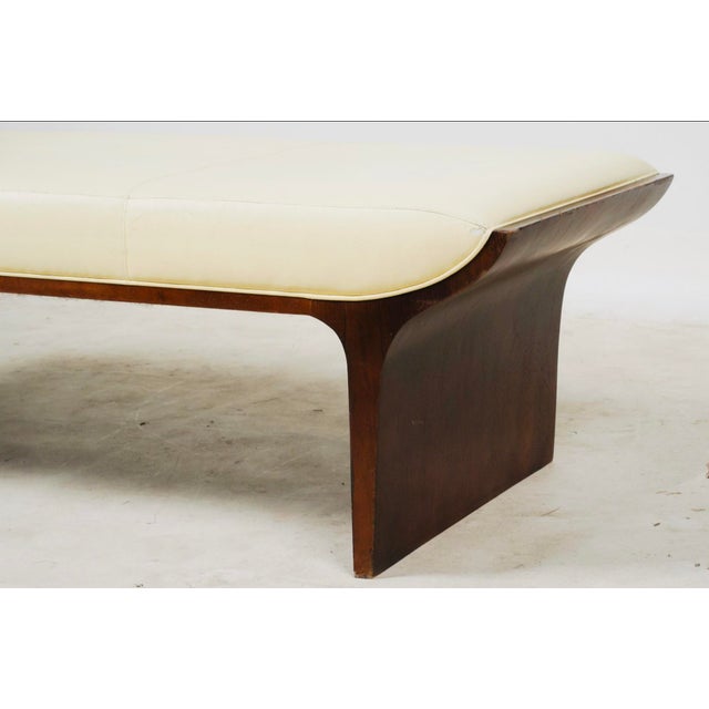 Contemporary Mark Goetz for Bernhardt Design “Laurel” Sculptural Walnut & Upholstered Bench – Architectural Modern Icon For Sale - Image 3 of 8