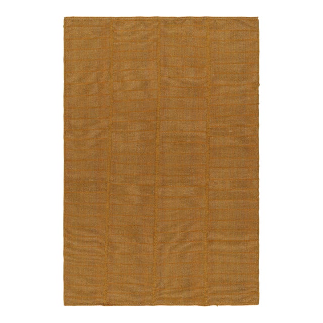 Rug & Kilim’s Modern Kilim Rug With Textural Stripes in Gold and Orange Tones For Sale