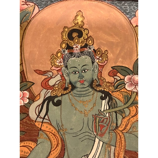 Antique Tibetan Green Tara Thangka, Qing Dynasty (18th–19th Century) For Sale - Image 10 of 12