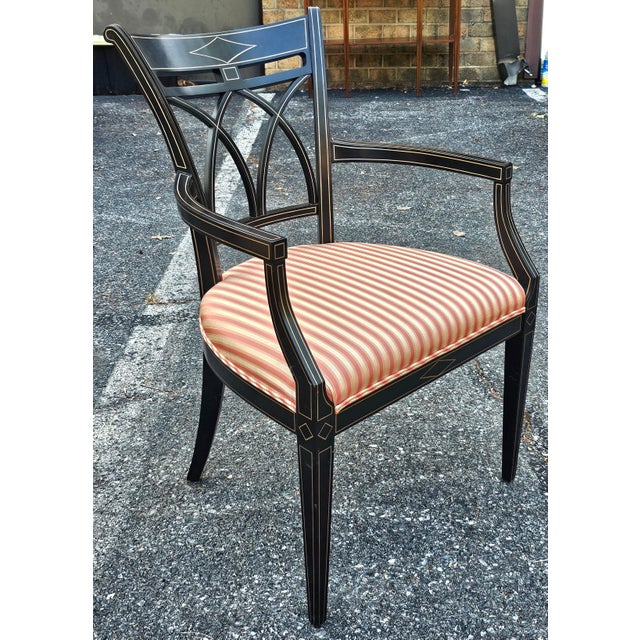 Pair of J. Widdicomb Neoclassical Partial Gilt Ebonized Wood Upholstered Armchairs For Sale - Image 10 of 10