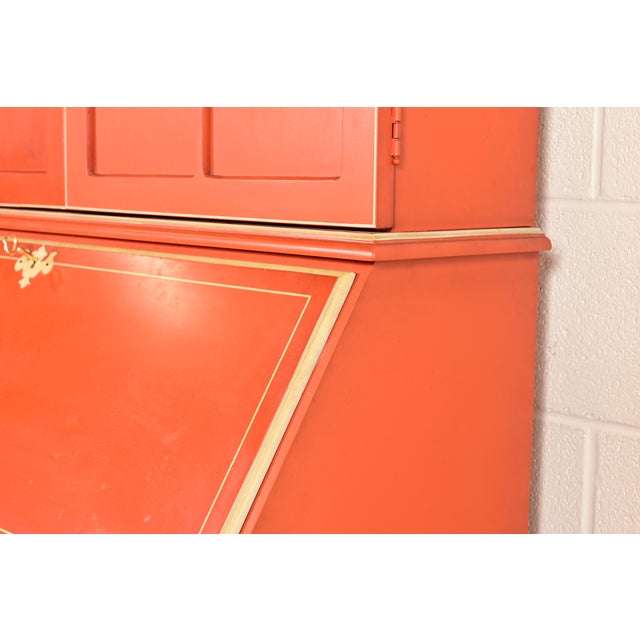 Baker Furniture Style Georgian Red Lacquered Bureau With Drop Front Secretary Desk, Circa 1970s For Sale - Image 10 of 15