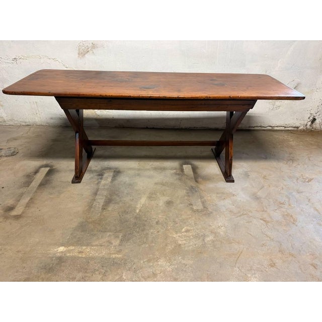 Antique 19th Century Farmhouse Rustic Style Trestle Base Solid Wood Dining Table. Solid wood frame. Hand crafted in late...