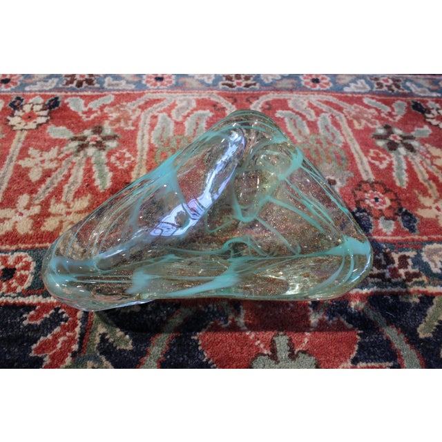 Murano Vintage Murano Attributed Glass Catchall - Clear With Pastel Blue Swirls, Aventurine Sparkle For Sale - Image 4 of 6