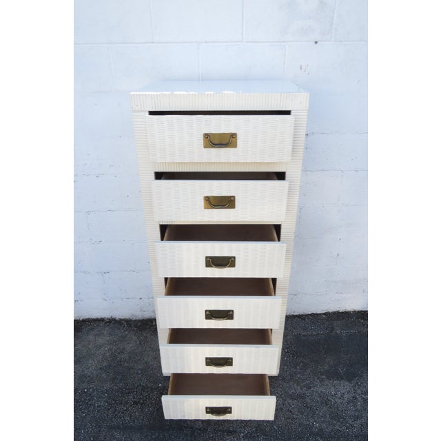 Late 20th Century Late 20th Century Hollywood Regency Painted Woven Wicker Tall Narrow Lingerie Jewelry Chest For Sale - Image 5 of 13